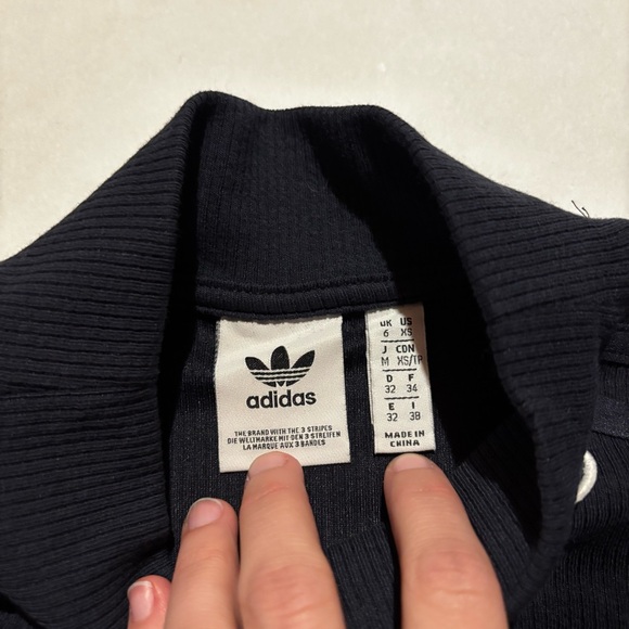 adidas long sleeve 3-stripes retro luxury mock neck navy stripes cropped top - Picture 4 of 4